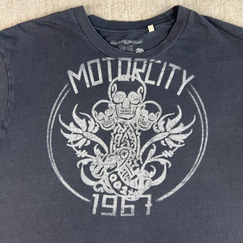 Guess Jeans Vintage T-Shirt Mens Medium Black Motorcity Skull Grunge Muscle Punk - Picture 2 of 8